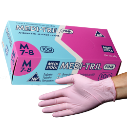 Gants d'examen nitrile Medi-Tril, roses non poudr&eacute;s non st&eacute;riles (bo&icirc;te de 100 gants)